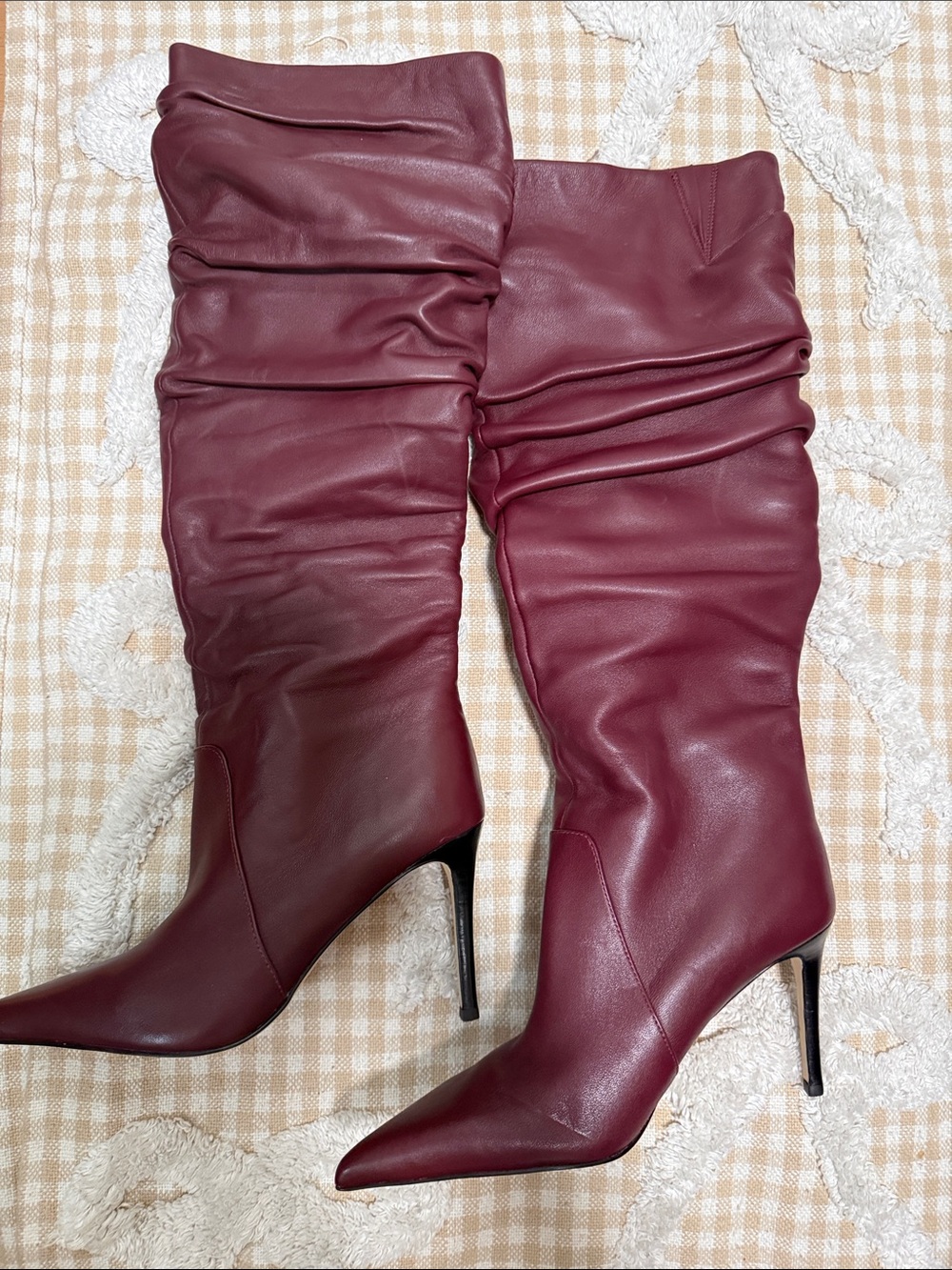 Michael Kors Burgundy Slouch Pointed-Toe Stiletto Knee Boots